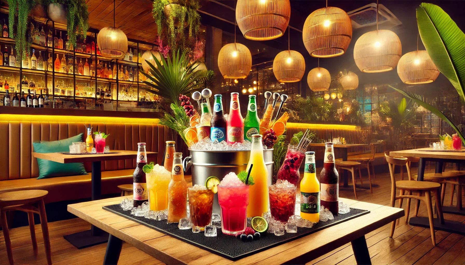 mesa de bar com drinks prontos