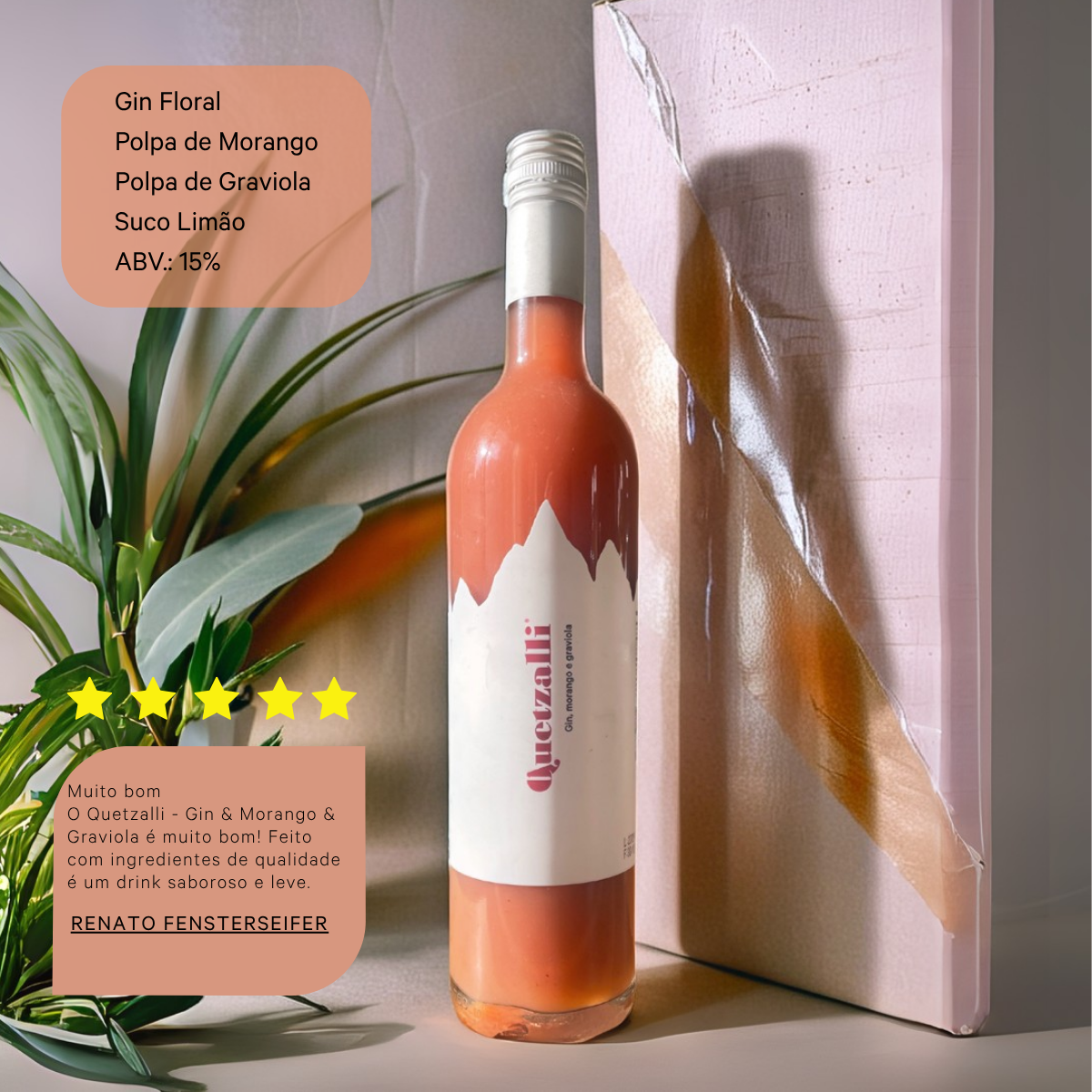 Quetzalli Drink - Gin com Morango e Graviola - Drink Pronto - 750 ml